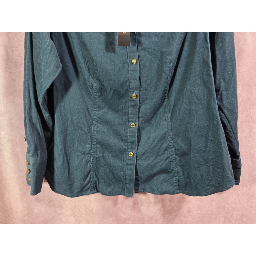 Talbots Woman Green Corduroy Button Down Shirt Gold Buttons NWT 1X - Picture 2 of 8